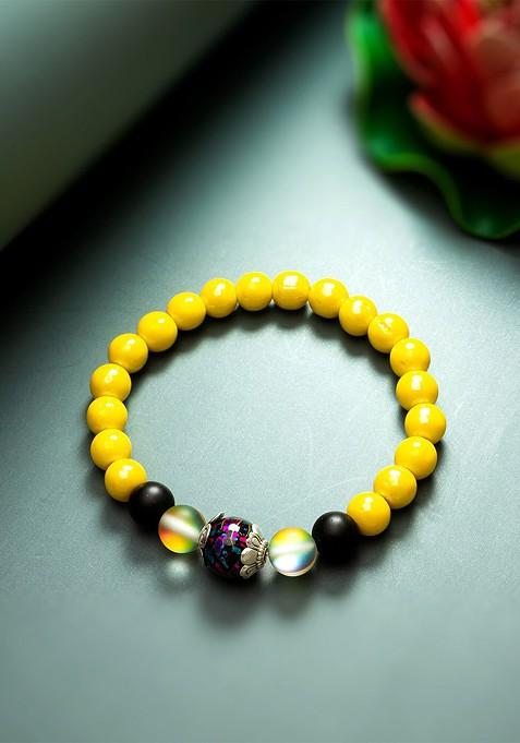 Yellow Beaded Elasticated Bracelet
