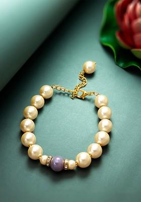 Gold Toned And Cream Coloured Beaded Wraparound Bracelet