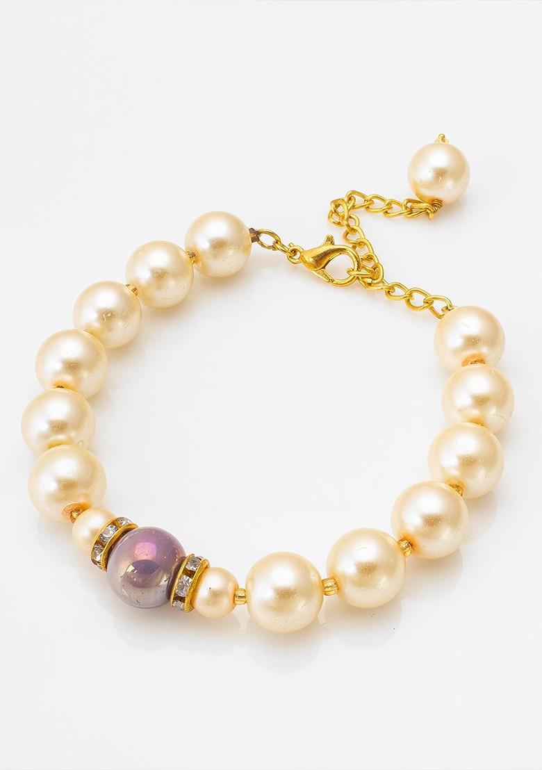 Gold Toned And Cream Coloured Beaded Wraparound Bracelet