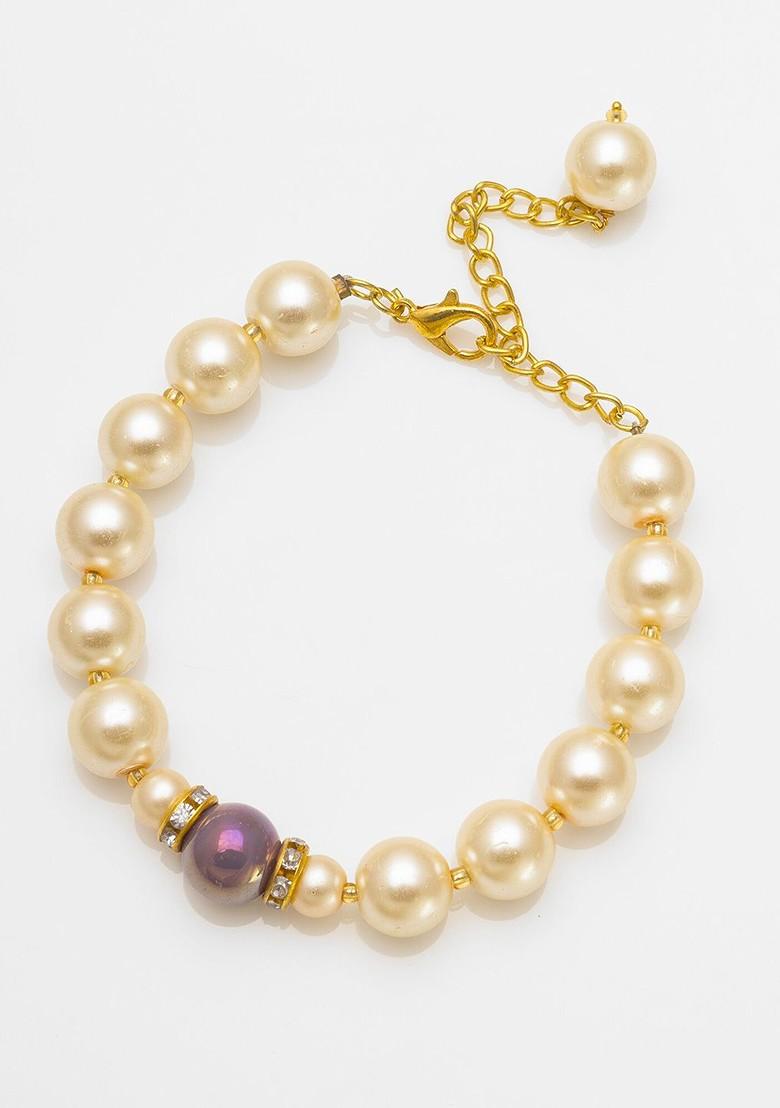 Gold Toned And Cream Coloured Beaded Wraparound Bracelet