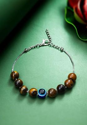 Silver Glass Pearl Evil Eye Charm Bracelet