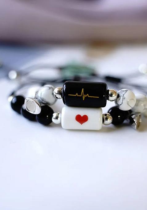 Multi Set Of 2 Heart Beads Bracelet For Valentine