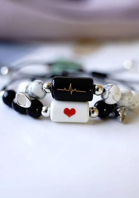 Multi Set Of 2 Heart Beads Bracelet For Valentine
