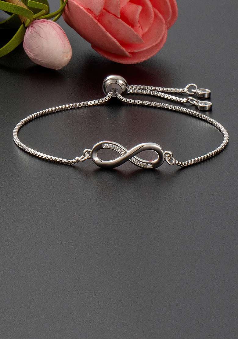 Silver Plated Cz Studded Infinity Adjustable Bracelet - Indya
