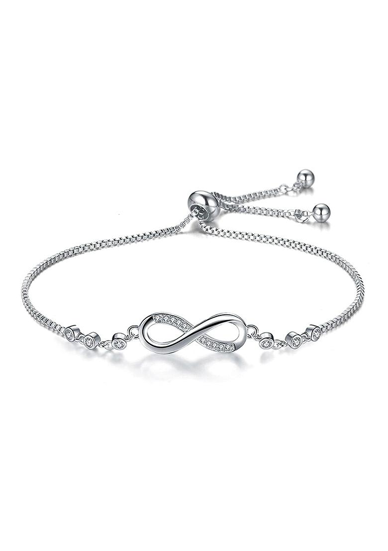 Silver Plated Cz Studded Infinity Adjustable Bracelet