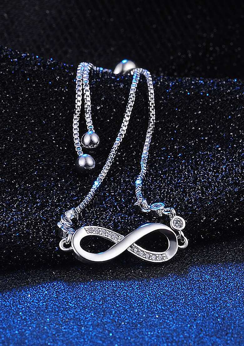 Silver Plated Cz Studded Infinity Adjustable Bracelet - Indya