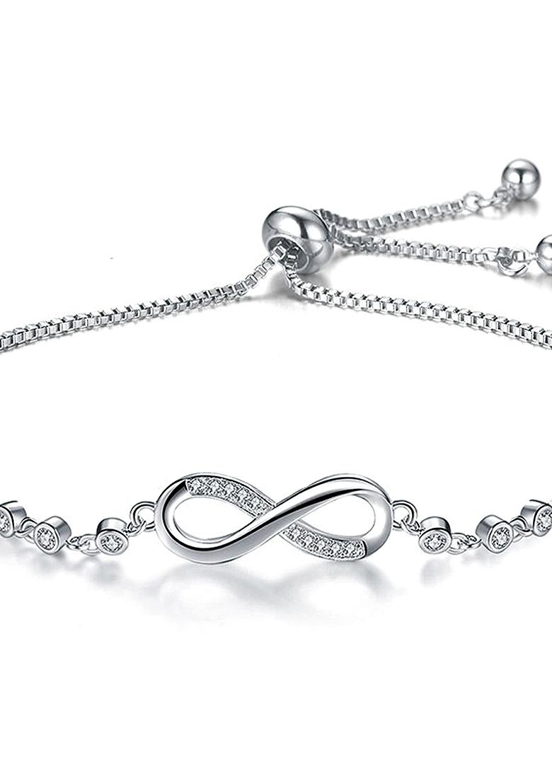 Silver Plated Cz Studded Infinity Adjustable Bracelet
