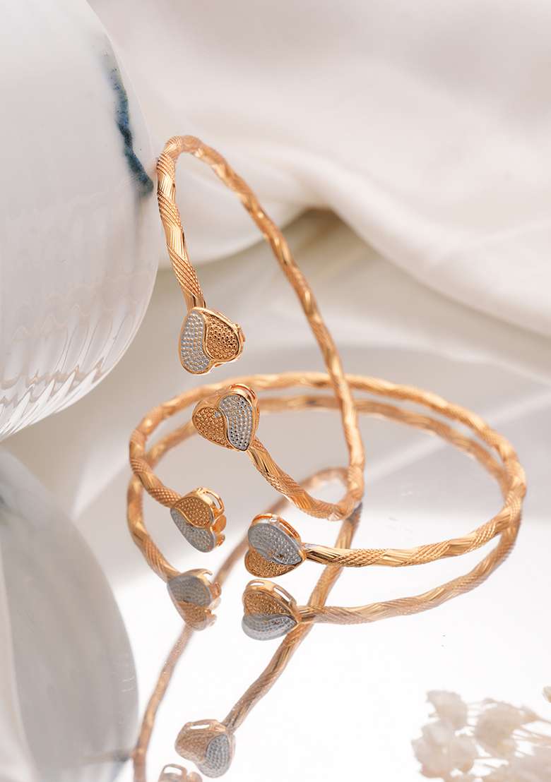 2 Brass Cubic Zirconia Rose Gold Plated Cuff Bracelet - Indya