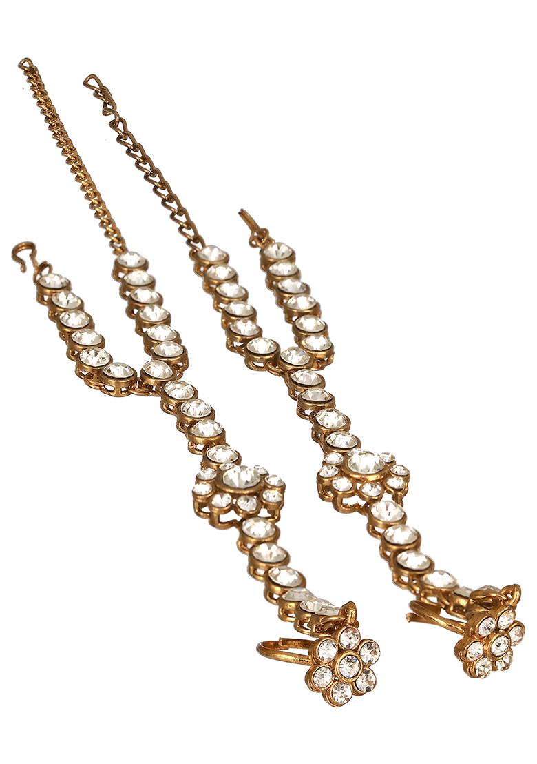 Set Of 2 Gold Plated Kundan Studded Brass Ring Bracelet