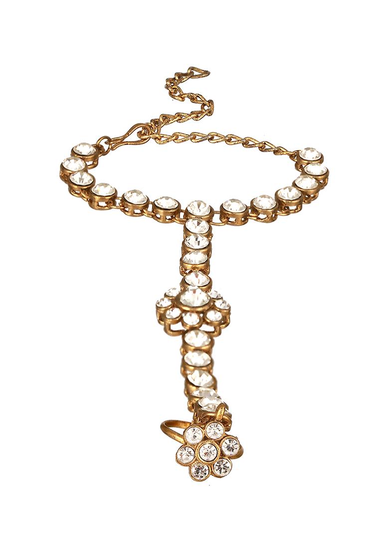 Set Of 2 Gold Plated Kundan Studded Brass Ring Bracelet