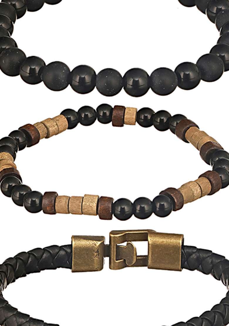 Black Men 3 Brass Bracelet - Indya