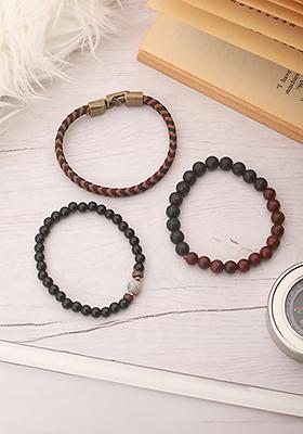 Multi Men Set Of 3 Beaded Elasticated Bracelet