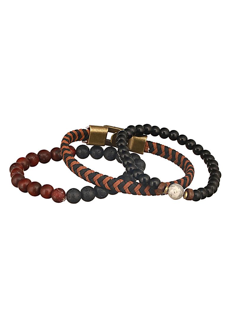 Multi Men Set Of 3 Beaded Elasticated Bracelet