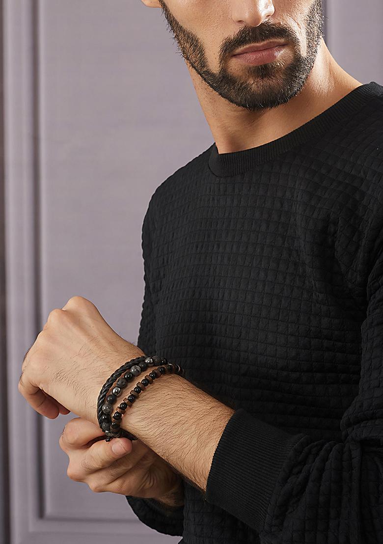 Multi Men Set Of 3 Beaded Elasticated Bracelet