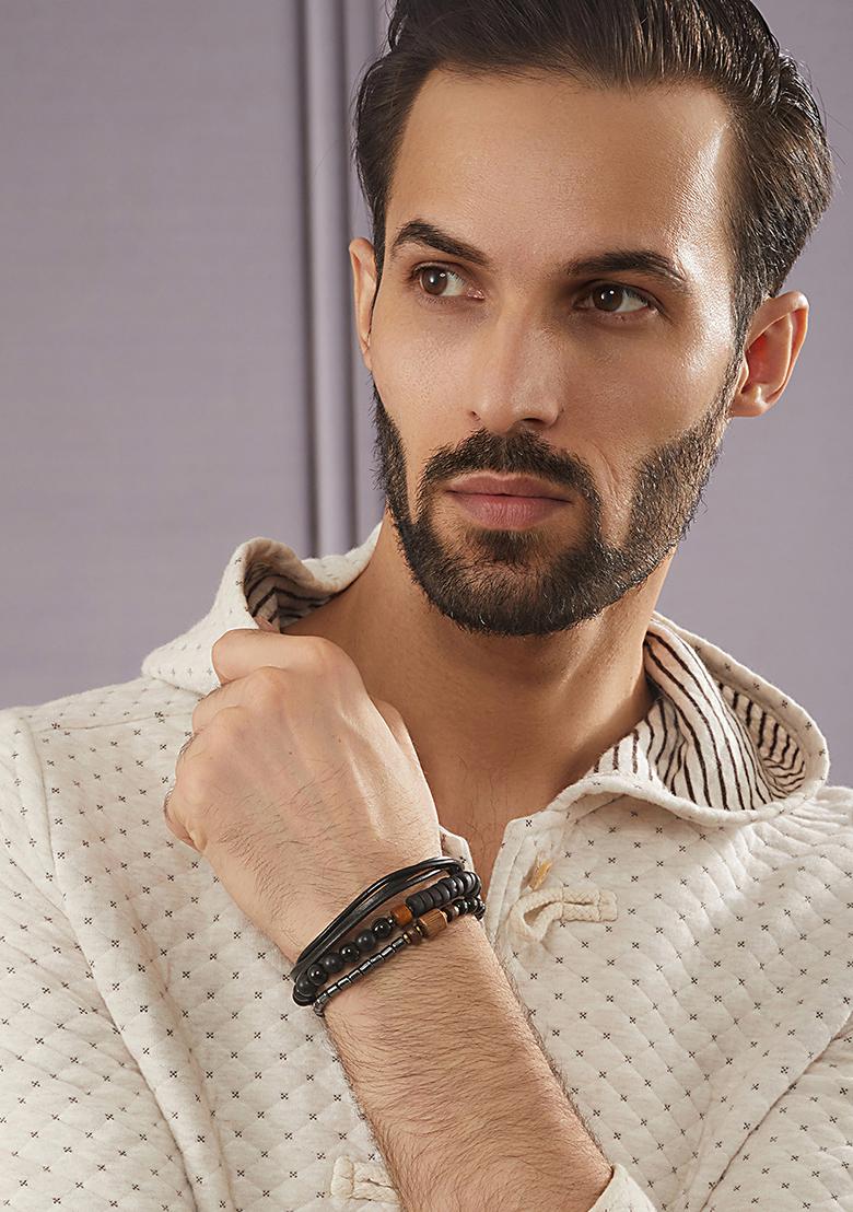 Multi Men Set Of 3 Beaded Elasticated Bracelet