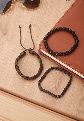 Multi Men Set Of 3 Beaded Elasticated Bracelet