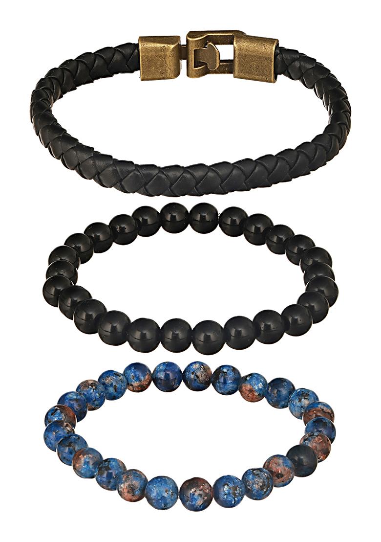 Multi Men Set Of 3 Brass Elasticated Bracelet