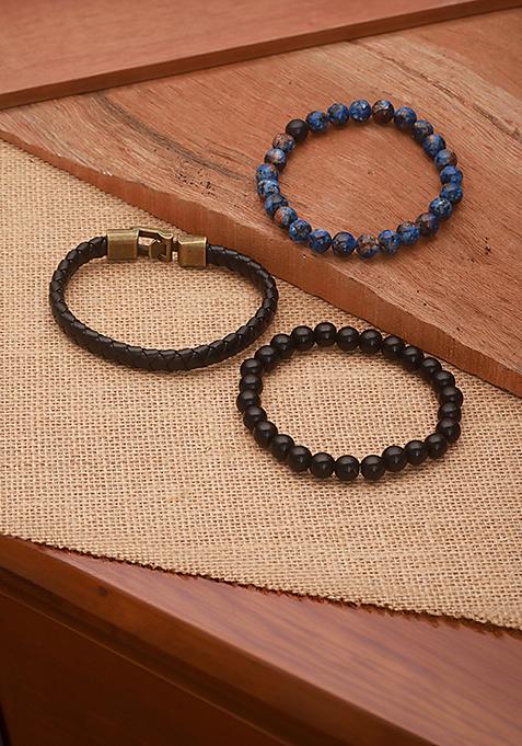 Multi Men Set Of 3 Brass Elasticated Bracelet