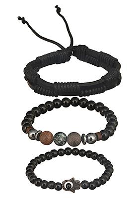 Multi Men Set Of 3 Brass Beaded Wraparound Bracelet