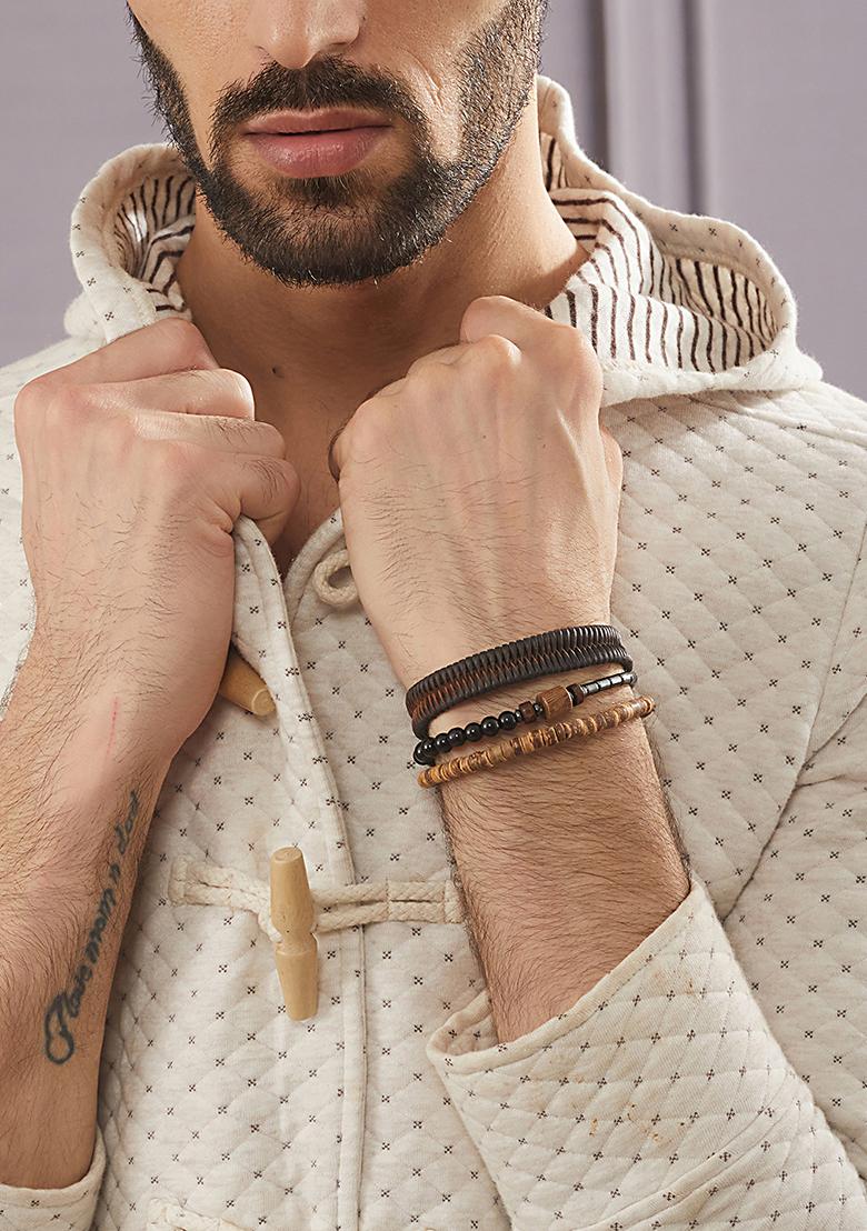 Multi Men Set Of 3 Beaded Elasticated Bracelet