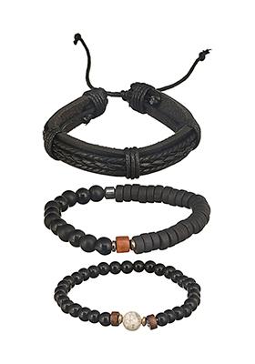 Multi Men Set Of 3 Brass Beaded Elasticated Bracelet