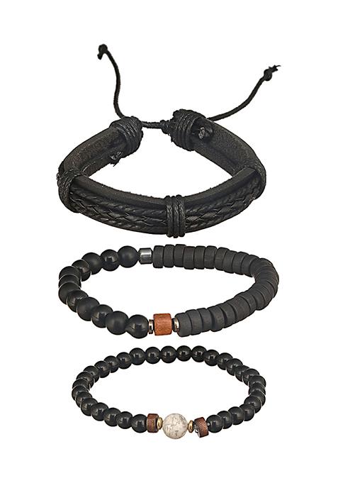Multi Men Set Of 3 Brass Beaded Elasticated Bracelet