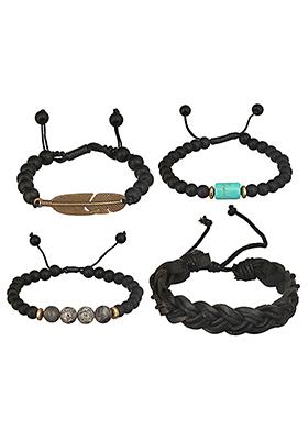 Multi Men Set Of 4 Brass Beaded Wraparound Bracelet