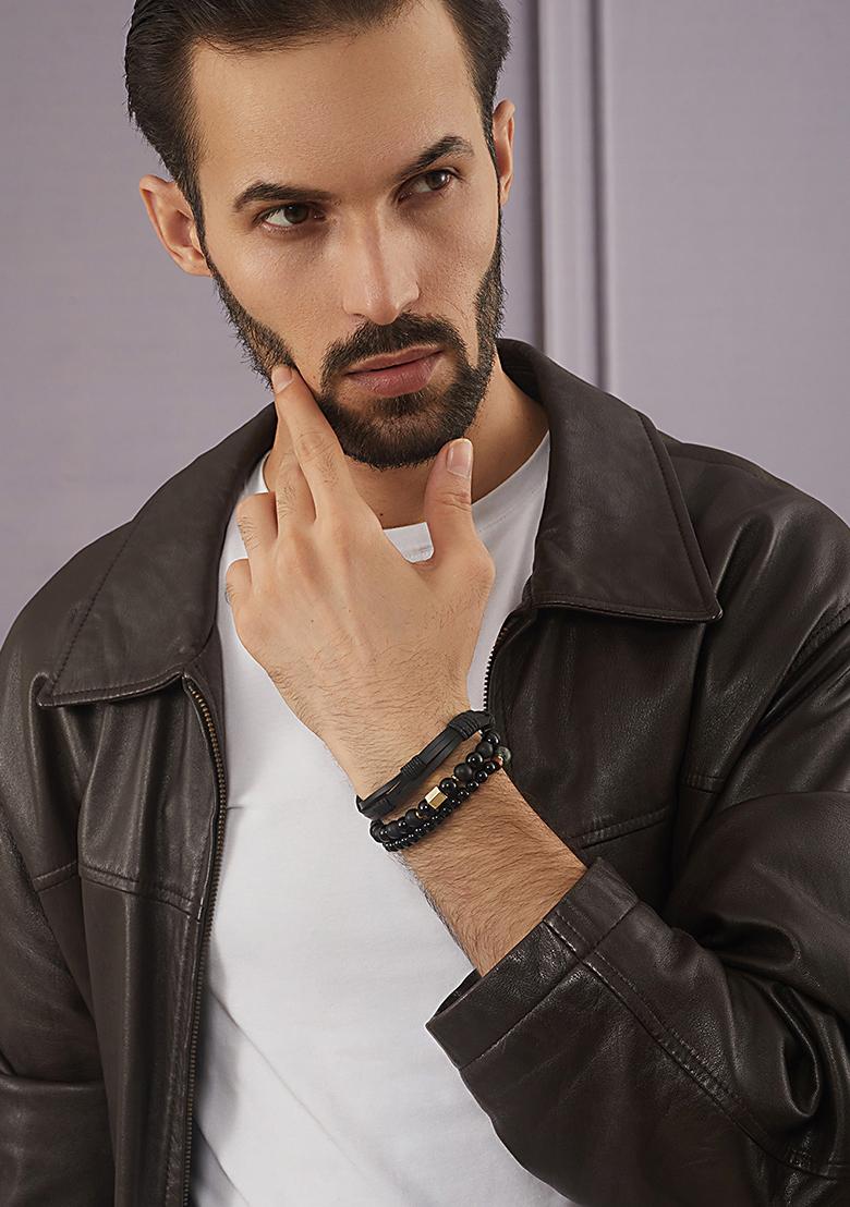 Multi Men Set Of 3 Beaded Elasticated Bracelet