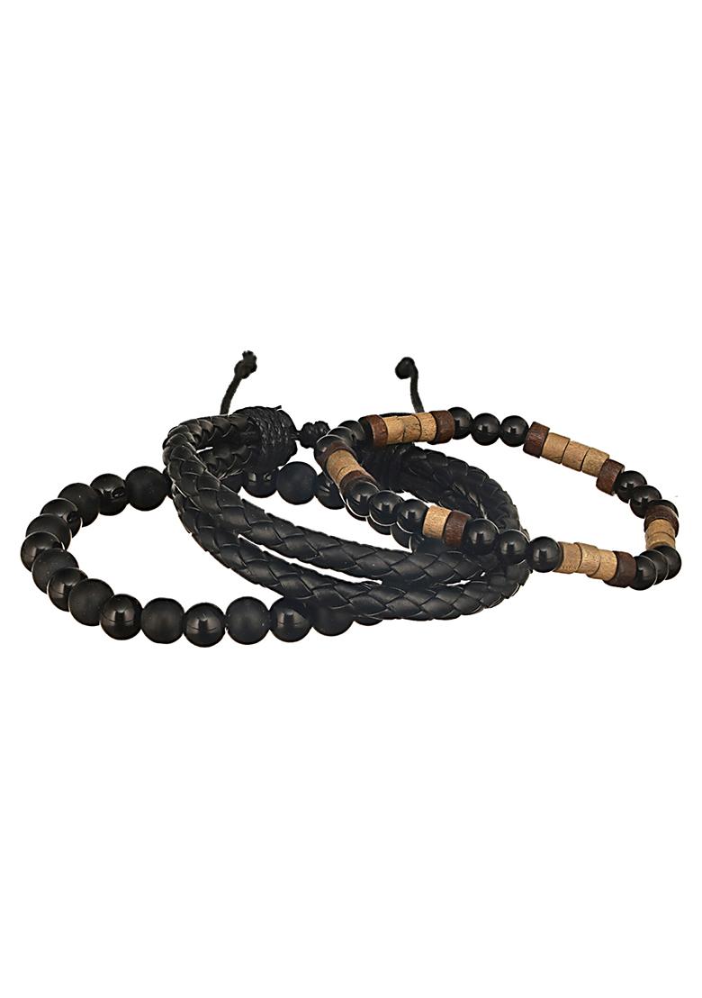 Multi Men Set Of 3 Brass Beaded Wraparound Bracelet