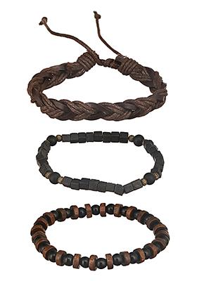 Multi Men Set Of 3 Brass Beaded Elasticated Bracelet