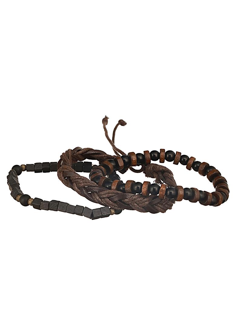 Multi Men Set Of 3 Brass Beaded Elasticated Bracelet