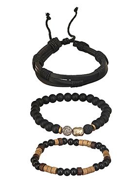 Multi Men Set Of 3 Beaded Elasticated Bracelet