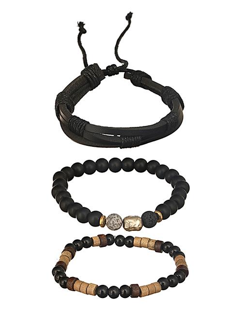 Multi Men Set Of 3 Beaded Elasticated Bracelet