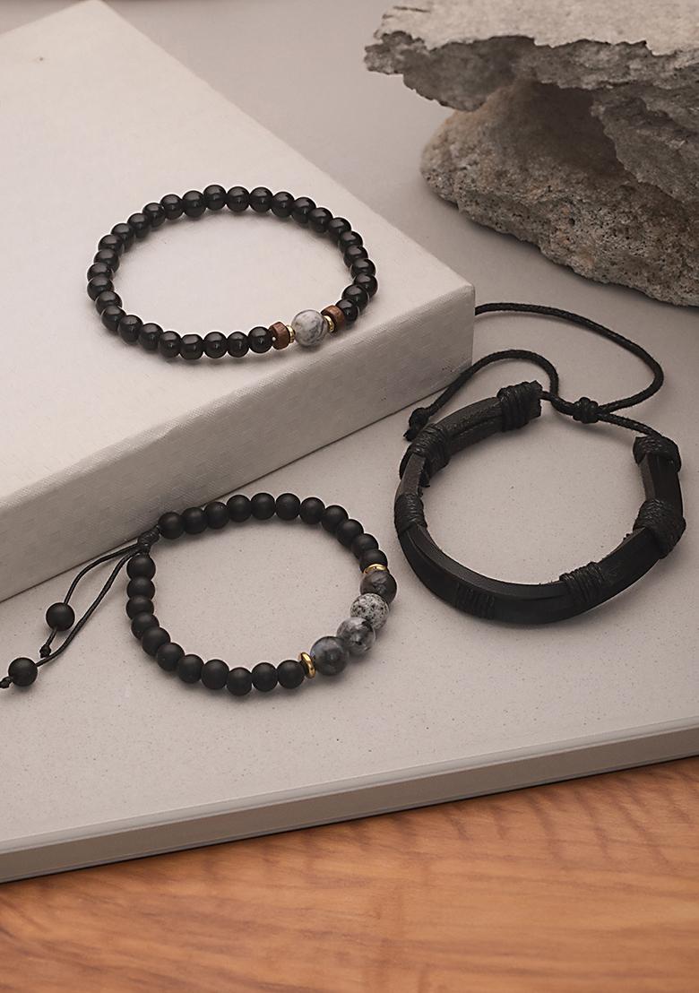 Multi Men Set Of 3 Beaded Elasticated Bracelet