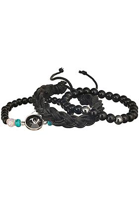 Black Men Set Of 3 Brass Beaded Elasticated Bracelet