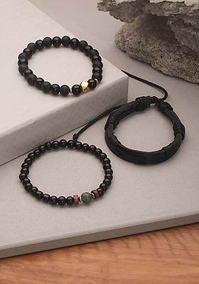 Black Men Set Of 3 Brass Wraparound Bracelet