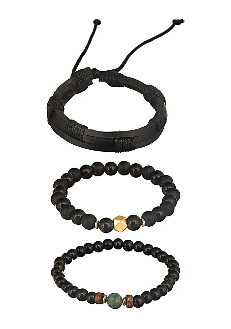 Black Men Set Of 3 Brass Wraparound Bracelet