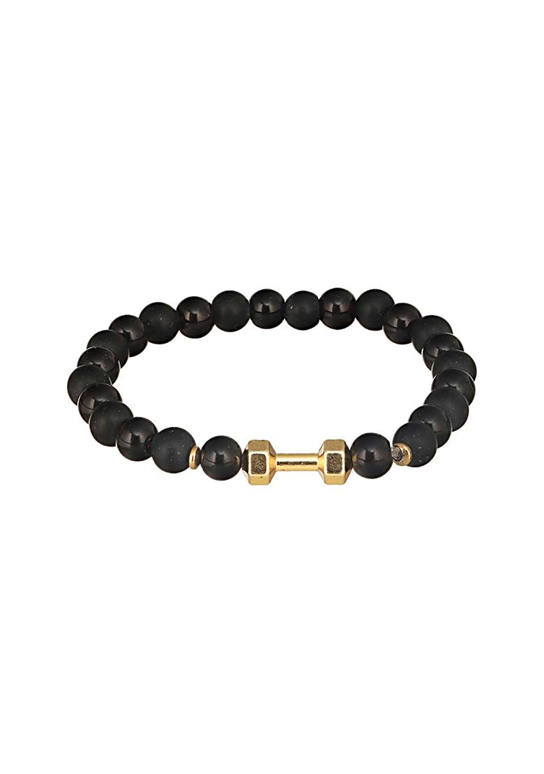 Black Men Set Of 3 Brass Beaded Elasticated Bracelet