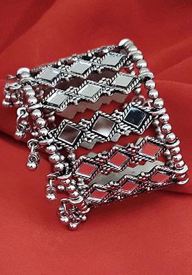 Silver Mirror Work Traditional Bracelet For Women