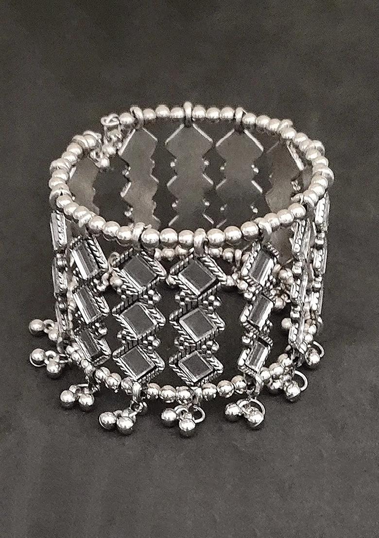 Silver Mirror Work Traditional Bracelet For Women