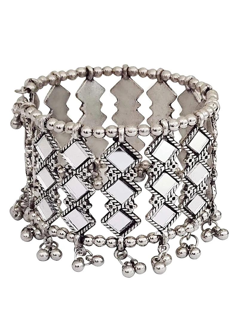 Silver Mirror Work Traditional Bracelet For Women