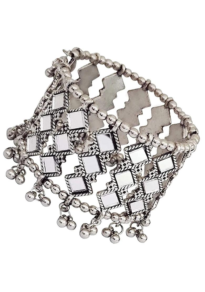 Silver Mirror Work Traditional Bracelet For Women