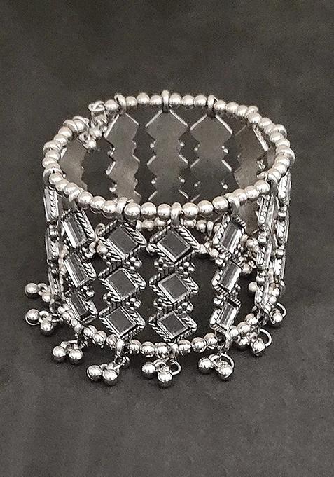 Silver Mirror Work Traditional Bracelet For Women