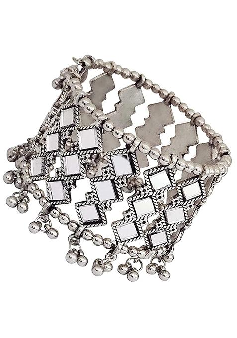 Silver Mirror Work Traditional Bracelet For Women