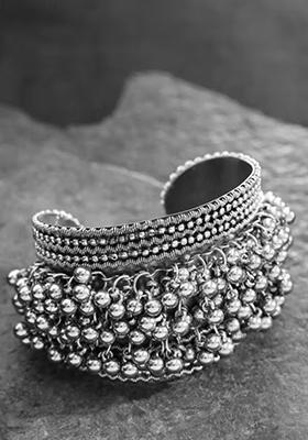 Silver Finish Ghunghroo Cuff Bracelet Pack Of 1 For Women