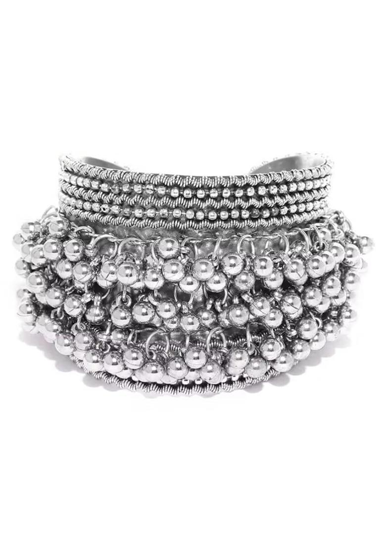Silver Finish Ghunghroo Cuff Bracelet Pack Of 1 For Women