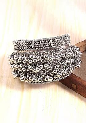 Silver Finish Ghunghroo Cuff Bracelet Pack Of 2 For Women