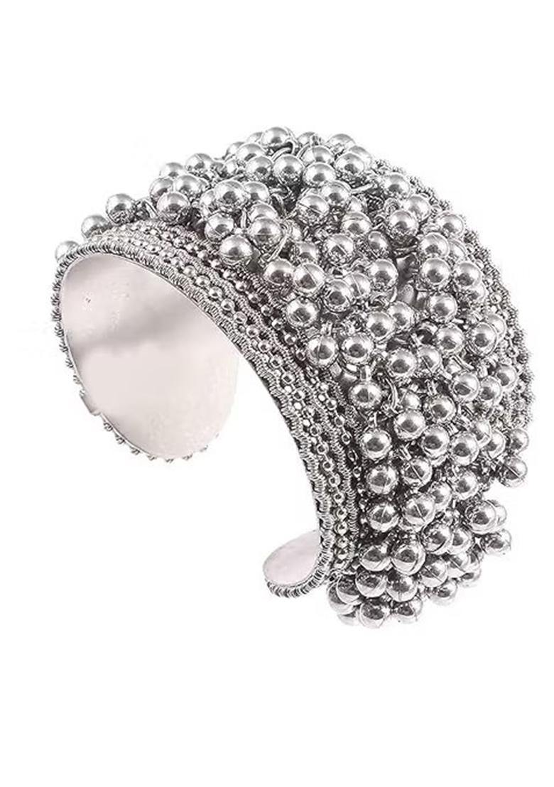 Silver Finish Ghunghroo Cuff Bracelet Pack Of 2 For Women