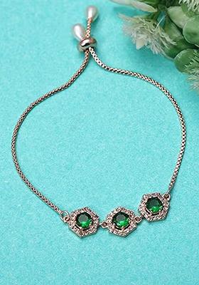 Green Pentagon American Diamond Bracelet For Women