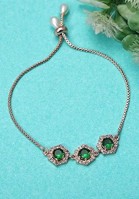 Green Pentagon American Diamond Bracelet For Women